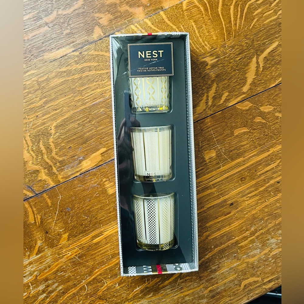 NEST New York Festive Votive Trio NIB Luxury Candle Set Holiday Pine Vanilla